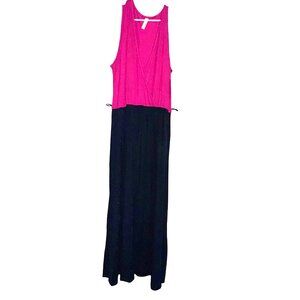 Lovappella Womens Sleeveless Two-Tone Maxi Dress Size 2X Pink & Navy Rayon/Spand